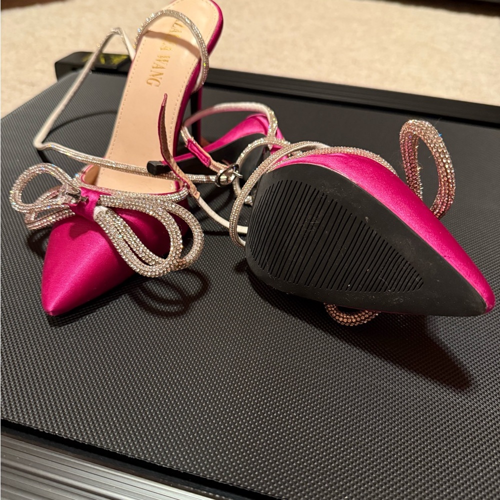 Glamorous Fuchsia Satin Heels with Rhinestone Bows